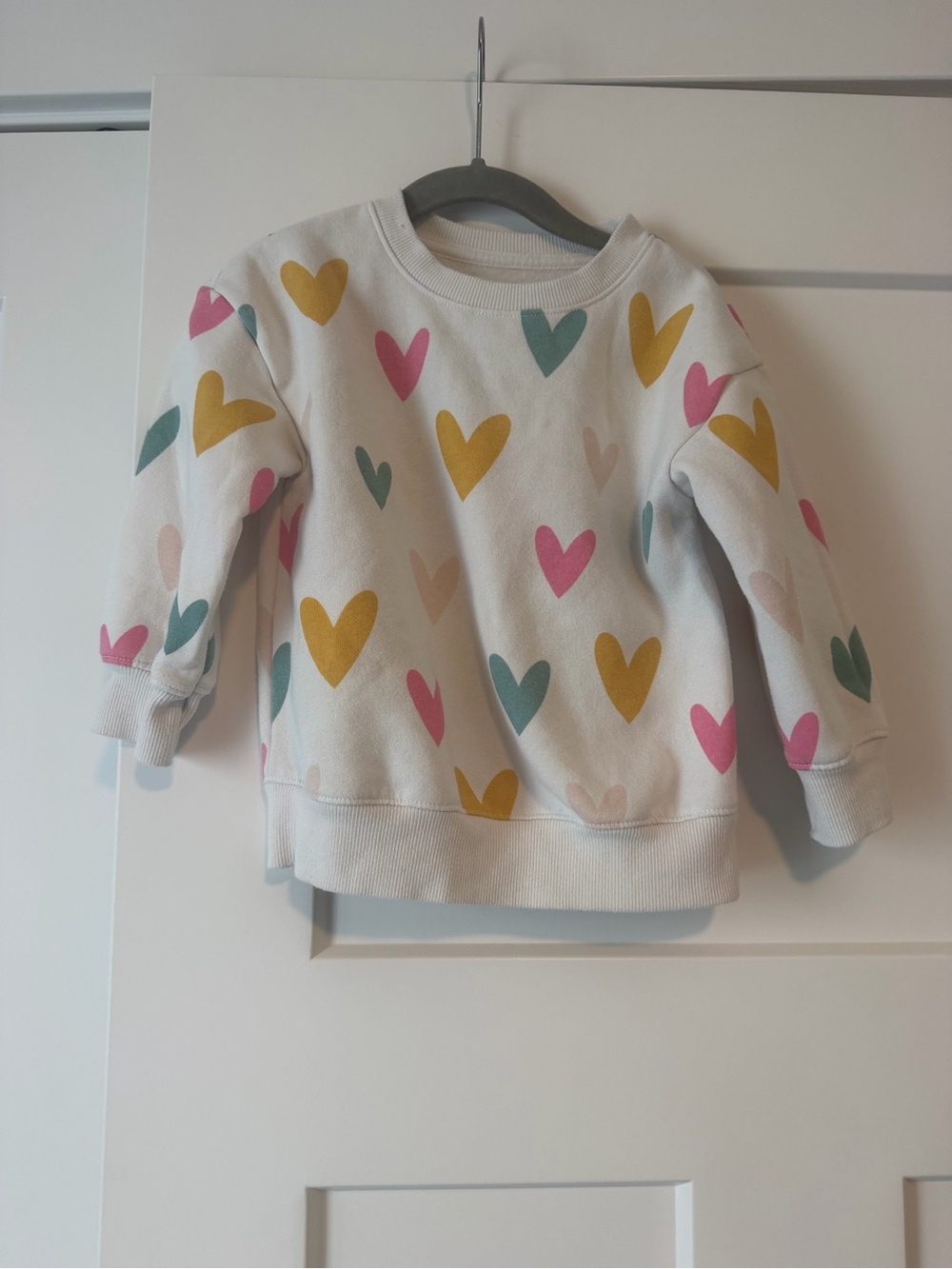 Cat & Jack Cream Sweatshirt with Pink, Mustard & Teal Hearts